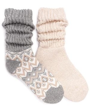 Muk Luks 2 Pair Pack Slouch Heat Retainer Socks - White