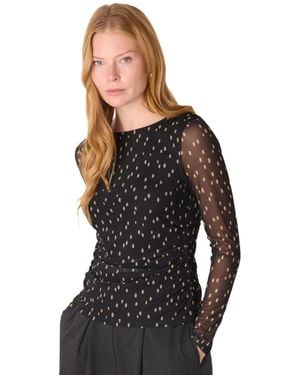 Whistles Spot Print Mesh Jersey Top - Black