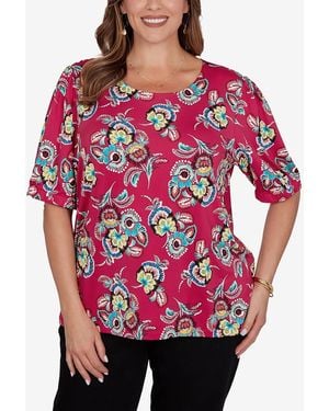 Ruby Rd. Plus Size Etched Floral Puff Print T-shirt - Red