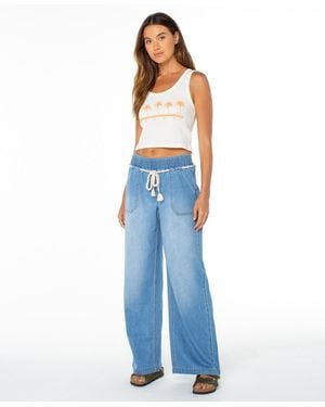 Roxy Five Palm Sleeveless Baby Rib Tank Top - Blue