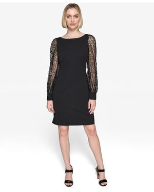 Karl Lagerfeld Lace-sleeve Dress - Black
