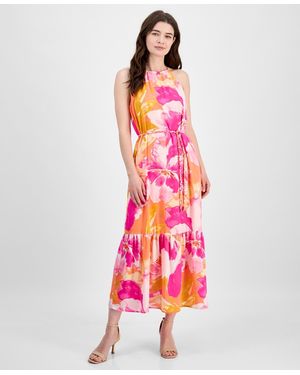 Anne Klein Tiered Floral Halter Maxi Dress