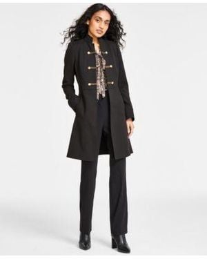 Tahari Military Long Sleeve Topper Jacket Printed Tie Neck Sleeveless Top Mid Rise Zip Front Bootcut Pants - Black