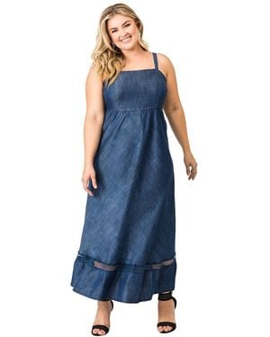 Standards & Practices Plus Size Straps Denim Maxi Dress - Blue