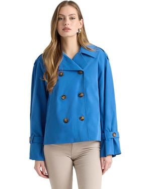 NVLT Double Breasted Short Trench Coat - Blue