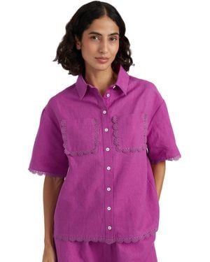 Chinti & Parker Sienna Linen-blend Scallop Edge Shirt - Purple