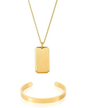 Adornia 2-piece Dogtag Cuff Bracelet And Necklace Set - Metallic