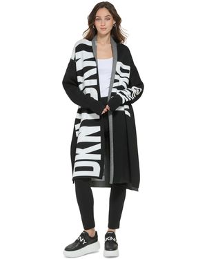 DKNY Oversized Logo-print Open-front Cardigan - Black