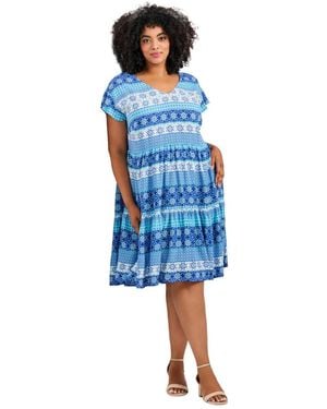 Avenue Plus Size Unwind Tiers Dress - Blue