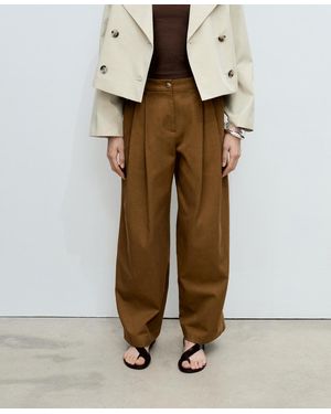 Mango Wide Leg Cotton And Lyocell Blend Pants - Natural