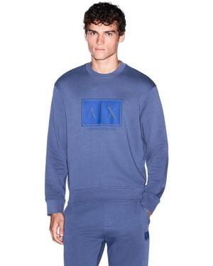 ARMANI EXCHANGE | Box Logo Grphic Crewneck Swetshirt - Blue