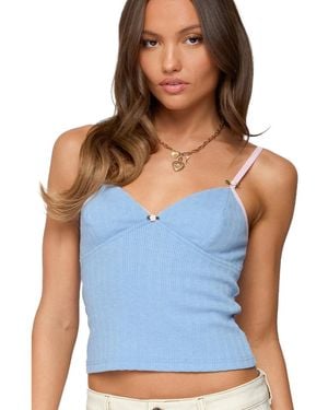 Edikted Cosette Pointelle Cupped Tank Top - Blue