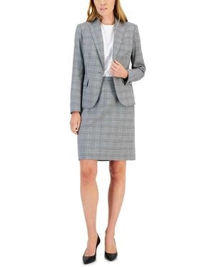 Anne Klein Glen Plaid Single-button Skirt Suit - Blue