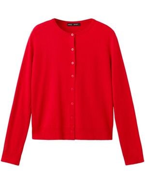 Mango Knitted Button Crew-neck Cardigan - Red
