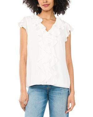 SAM & JESS Short Flutter-sleeve V-neck Top - White