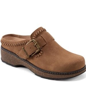 Earth Kay Stitched Round Toe Clogs - Brown