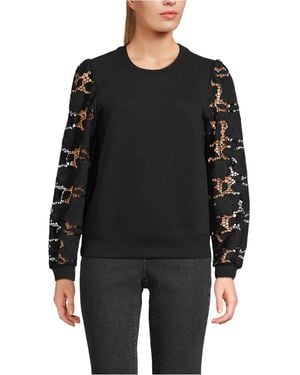 Lands' End Serious Sweats Lace Sleeve Sweatshirt - Black
