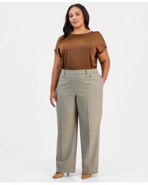 Jones New York Plus Size Pull-on Wide-leg Mini Houndstooth Pants - Natural