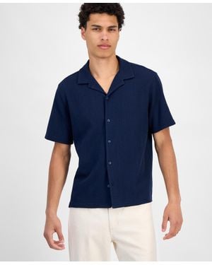 Sun & Stone Sun + Stone Waffle-knit Button-down Shirt - Blue