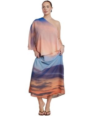 Eloquii Printed Cape Maxi Dress - Blue