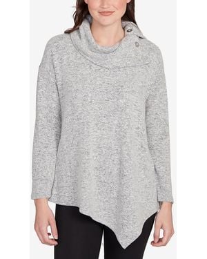 Ruby Rd. Petite Heather Cozy Knit Split Cowl Top - Gray