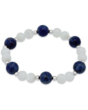 Macy's 14k Gold-plated Over Brass Imitation Pearl Sodalite Beads Stretch Bracelet - Blue