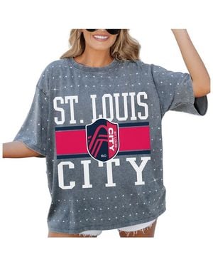 Gameday Couture St. Louis City Sc Oversized Mini Rhinestone Classic T-shirt - Blue
