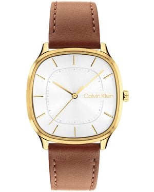 Calvin Klein Ck Shape Tan Leather Strap Watch 37mm - White