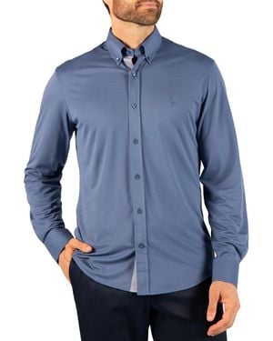 Tailorbyrd Mini Floral-trim Jersey Knit Button-down Shirt - Blue