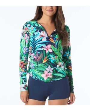 Beach House Sport Emerge Long Sleeve Ruched Zip Front One Piece Swimsuit - Green