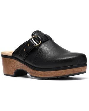 Clarks Paizlee Ali Leather Block Heel Mule Clogs - Black