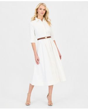 Anne Klein 3/4-sleeve Midi Shirtdress - White