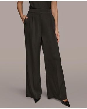 Donna Karan Wide Leg Mid Rise Pants - Black