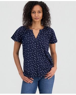 Style & Co. Printed Split-neck Button-front Top - Blue