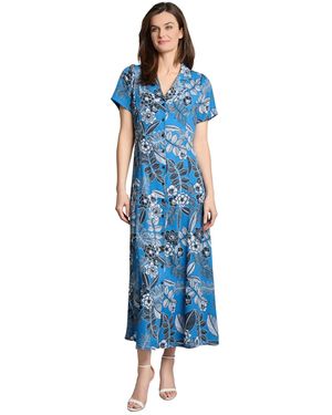 Jones New York Petite Short Sleeve Maxi Shirt Dress - Blue