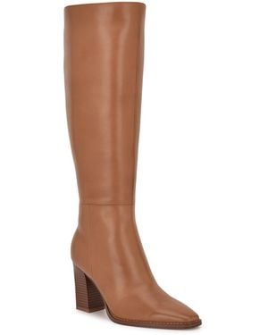 Nine West Zazz Tall Leather Dress Boots Regular Wide Calf - Brown