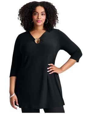 Avenue Plus Size Ring Detail Tunic Top - Black