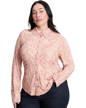 Eloquii Plus Size Printed Button Up Top - Pink