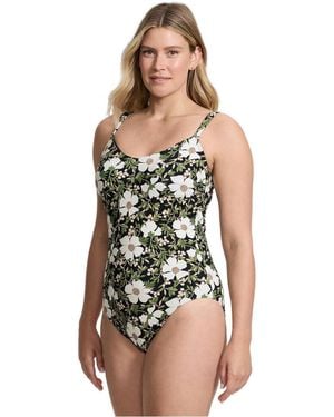 Lands' End V-neck High Leg Strappy Back One Piece - Multicolor