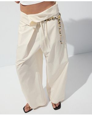 Mango Asymmetrical Waistband Straight Pants - Natural
