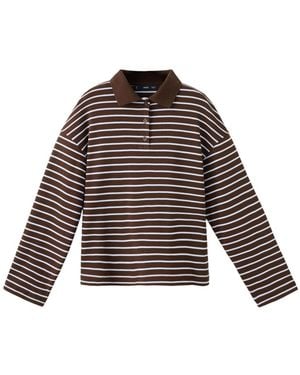 Mango Contrasting Stripes Long-sleeve Cotton Striped Polo Shirt - Brown
