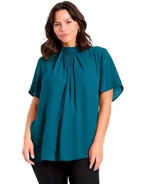 Avenue Plus Size Twist Front Mockneck Flutter Sleeve Blouse - Blue