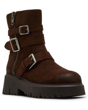 Madden Girl Mally Moto Buckle Lug Sole Boots - Brown