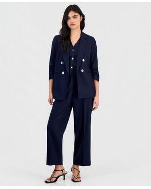 BarIII Linen Blend Scrunch Sleeve Blazer Button Front Vest Pull On Pants Macys Exclusive - Blue