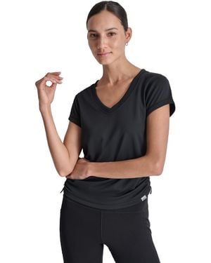 DKNY Ruched Side Seams V-neck Tech T-shirt - Black
