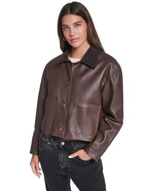 Levi's Cropped Workwear-inspired Faux Leather Jacket - Brown