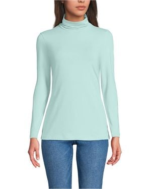 Lands' End Lightweight Jersey Skimming Long Sleeve Turtleneck - Green