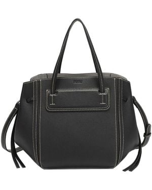 Susu Hadley Leather Tote Bag Structured Shoulder Purse Minimalist Convertible Crossbody - Black