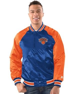 Starter Blue/orange New York Knicks Inductee Raglan Full-snap Varsity Jacket