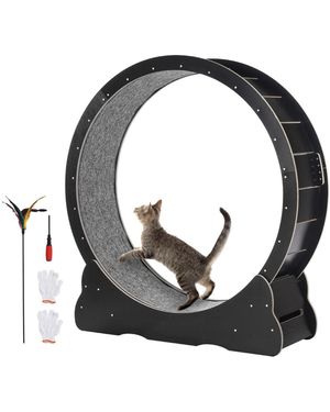 Vevor Wooden Cat Exercise Wheel Large Cat Treadmill Wheel For Indoor Cats - Black